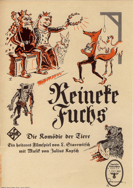 Werbeflyer der Ufa für Reineke Fuchs, Ladislas Starewitsch, D/F 1929/1937. ©DIAF