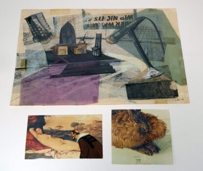 Arbeiten für Sieglinde-Hamacher-Filme: Collage für Kafkas Traum (oben), umgestaltete Klassiker-Drucke für Gemäldegalerie (unten). ©DIAF/Tröger