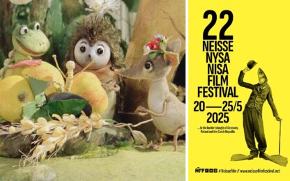 Das Erntefest, Günter Rätz, DDR 1984 (l.). Logo 22. Neiße Film Festival (r.). ©DEFA-Stiftung/Rudolf Uebe, Neiße Film Festival